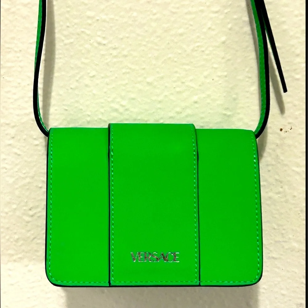 SOLD❤️ VERSACE Medusa Mini Bag Neon Lime Green Leather RFID + COA - Picture 7 of 16